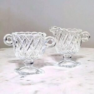Indiana Pretzel Glass Depression Sugar Creamer Clear Basket Weave 30s 40s era